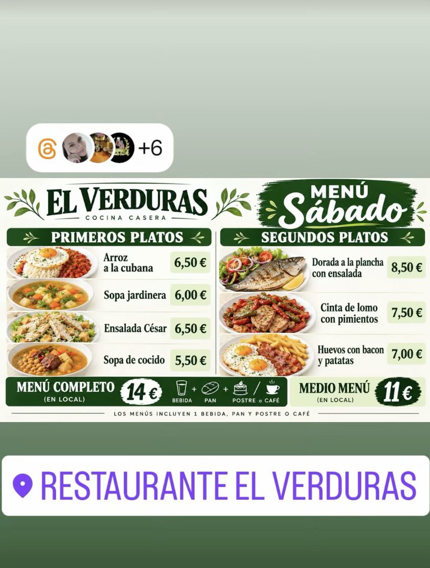 Foto del menú del día de El Verduras del sábado 24 de octubre de 2026